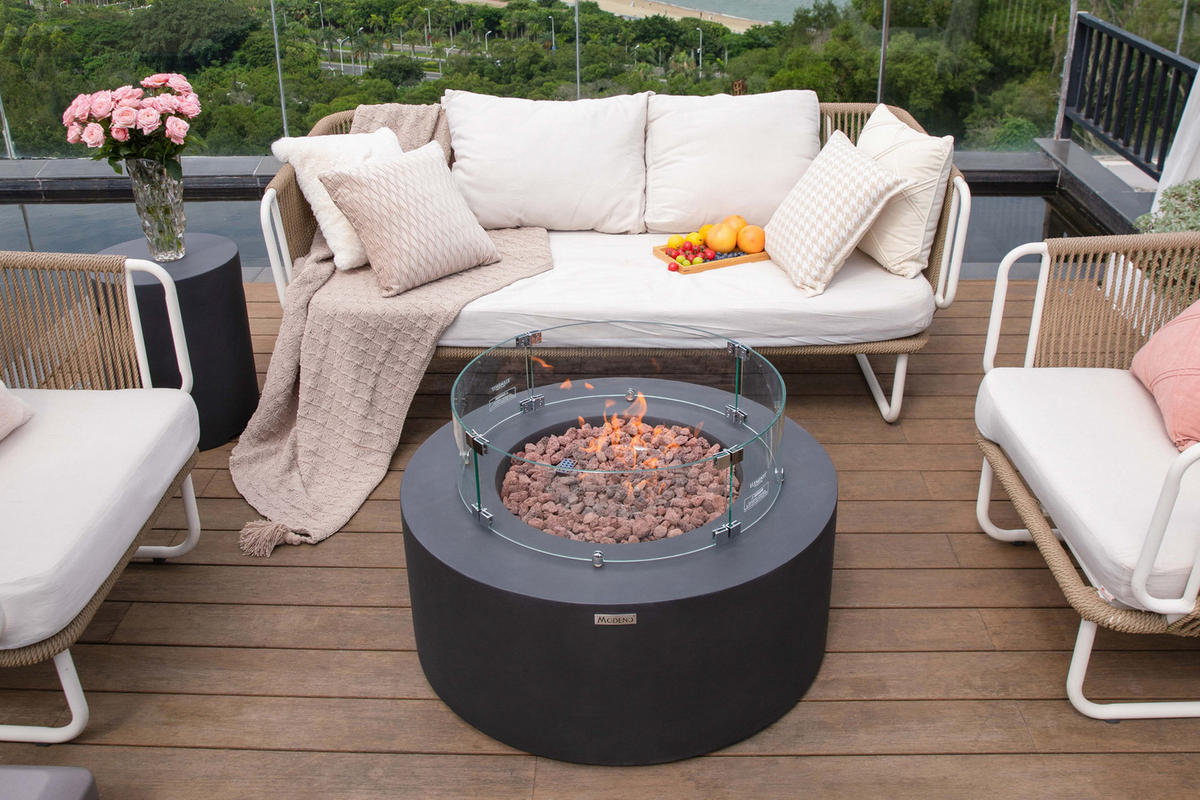 FEUERTISCH Venice Gasfeuerstelle aus GFRC-Beton 87/87/37 cm - Schwarz, Stein (87/37/87cm) - Elementi