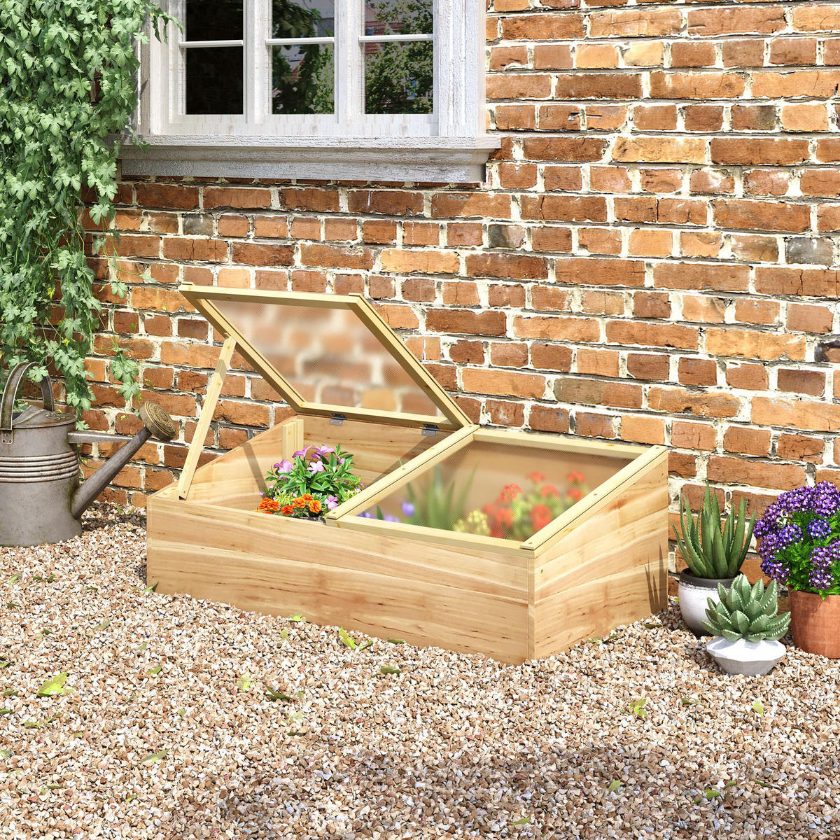 MINI-GEWÄCHSHAUS, Setzlinge, 100x50x36cm, Satteldach, Polycarbonat, Tannenholz - Multicolor, Kunststoff (100/36/50cm) - FORIOUS