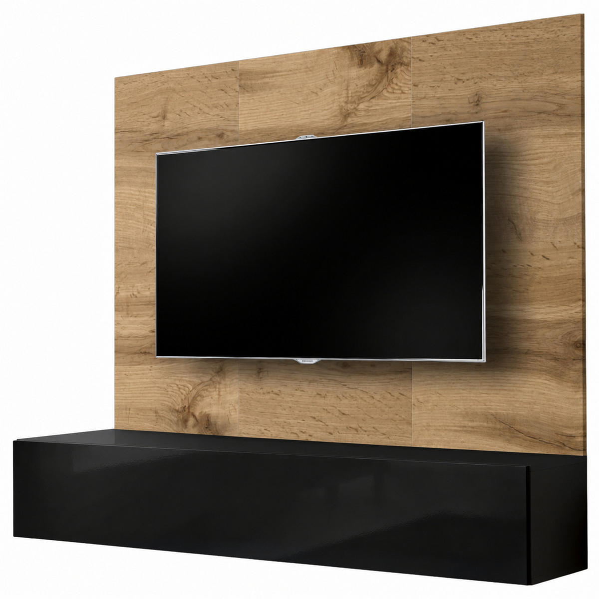 TV-LOWBOARD Eiche Wotan und schwarz 180 cm, Set hängend inklusive Akustikpaneel - Eiche Wotan/Schwarz, Holzwerkstoff (180/148/40cm) - Inn.Furn