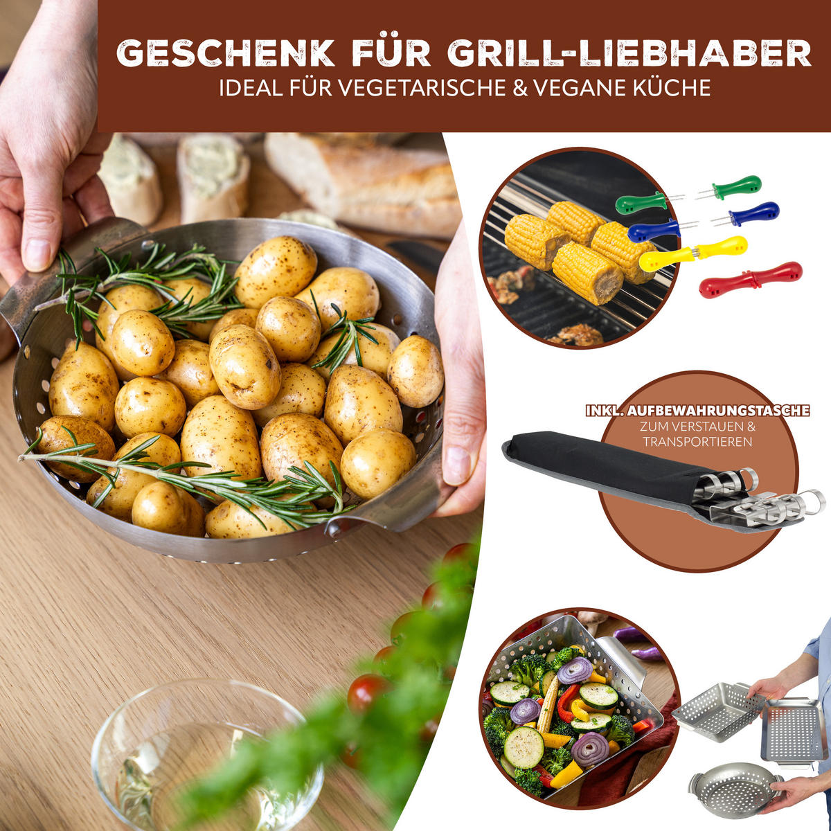 VEGGIE-GRILL-SET 13tlg. - Edelstahlfarben, Metall (32/1.5/18.5cm) - bremermann