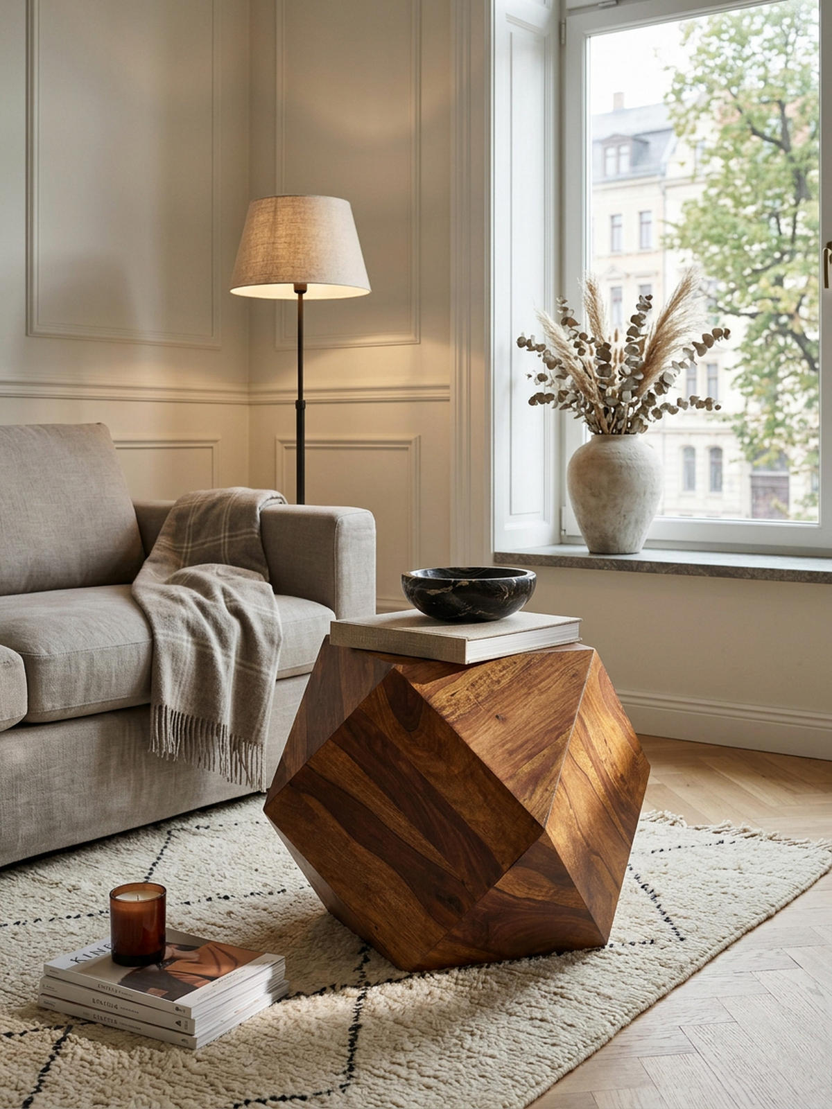 COUCHTISCH aus Sheeshamholz im Diamant-Design, Maße 57x42,5x57 cm, Belastbarkeit 30 kg - Braun, Holz (43/57/57cm) - KADIMA DESIGN