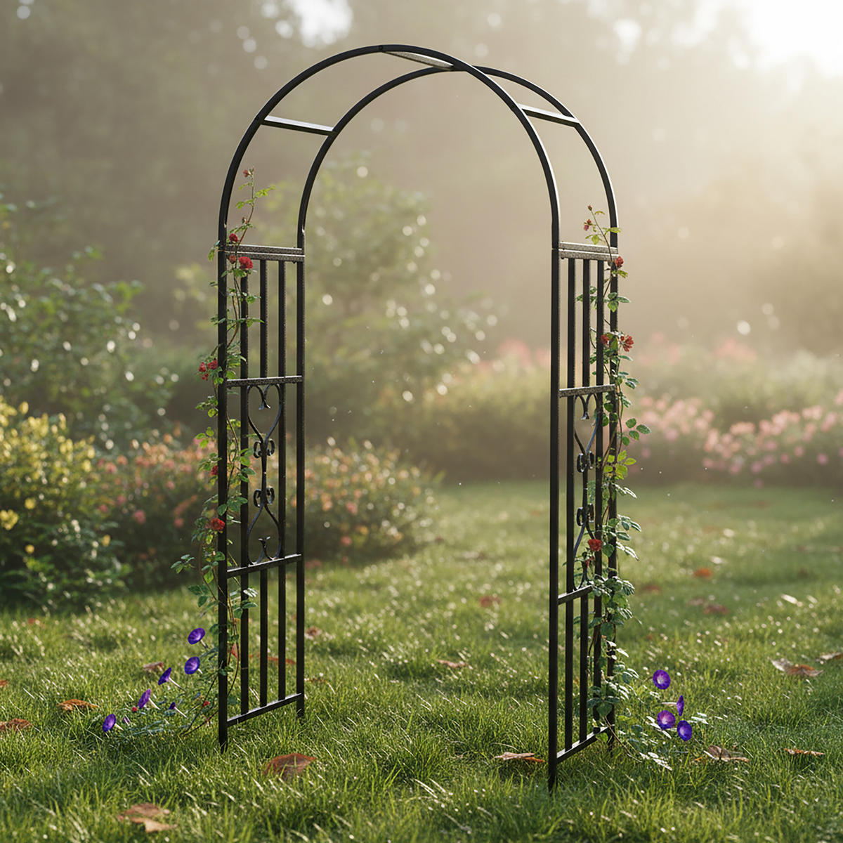 ROSENBOGEN Schwarz Metall pulverbeschichtet Herzdekor 206 cm - Schwarz, Metall (50/206/114cm) - Relaxdays