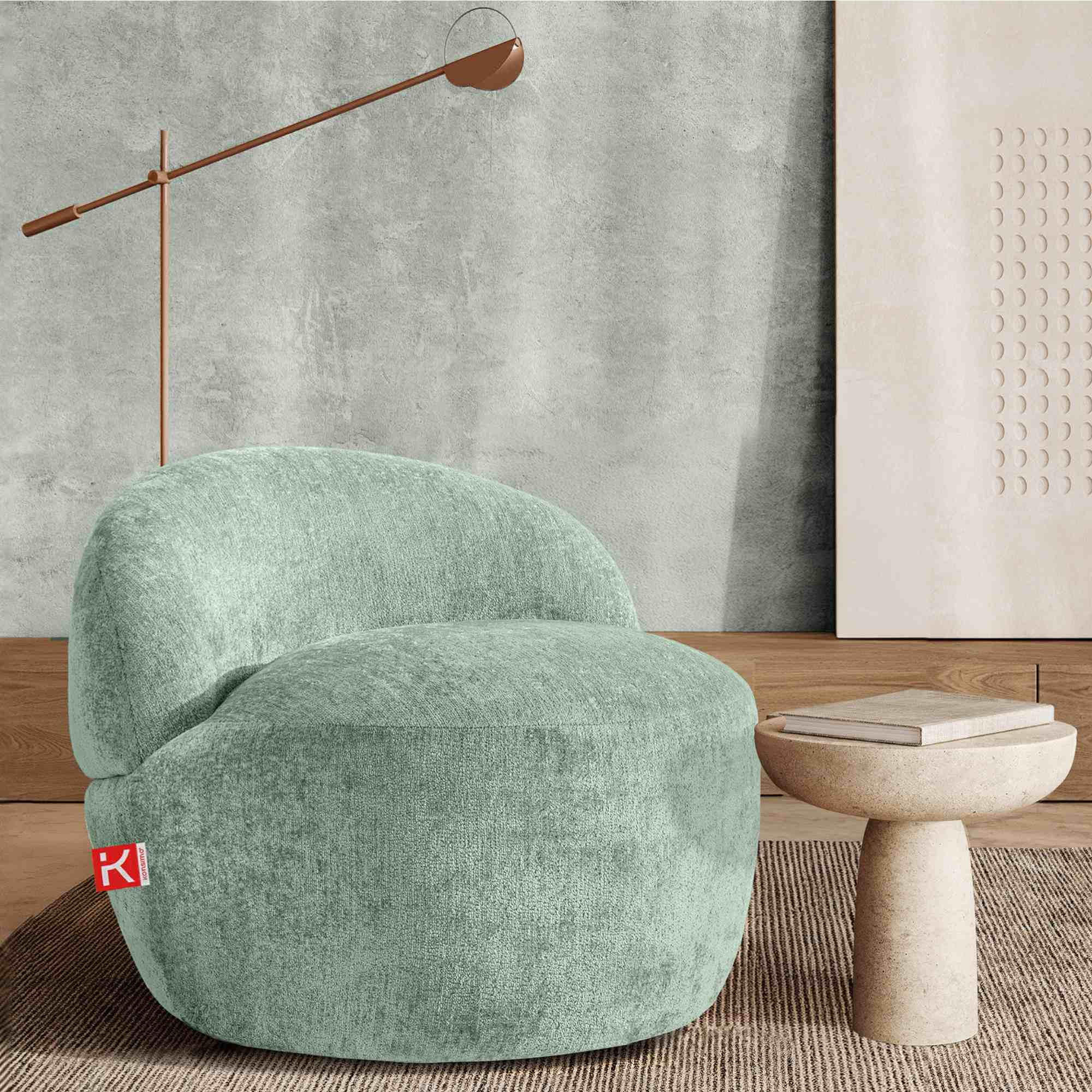 SESSEL NELUM Chenille-Stoff, rund, Mintgrün - Schwarz/Mintgrün, Holz/Holzwerkstoff (76/64/76cm) - KONSIMO®