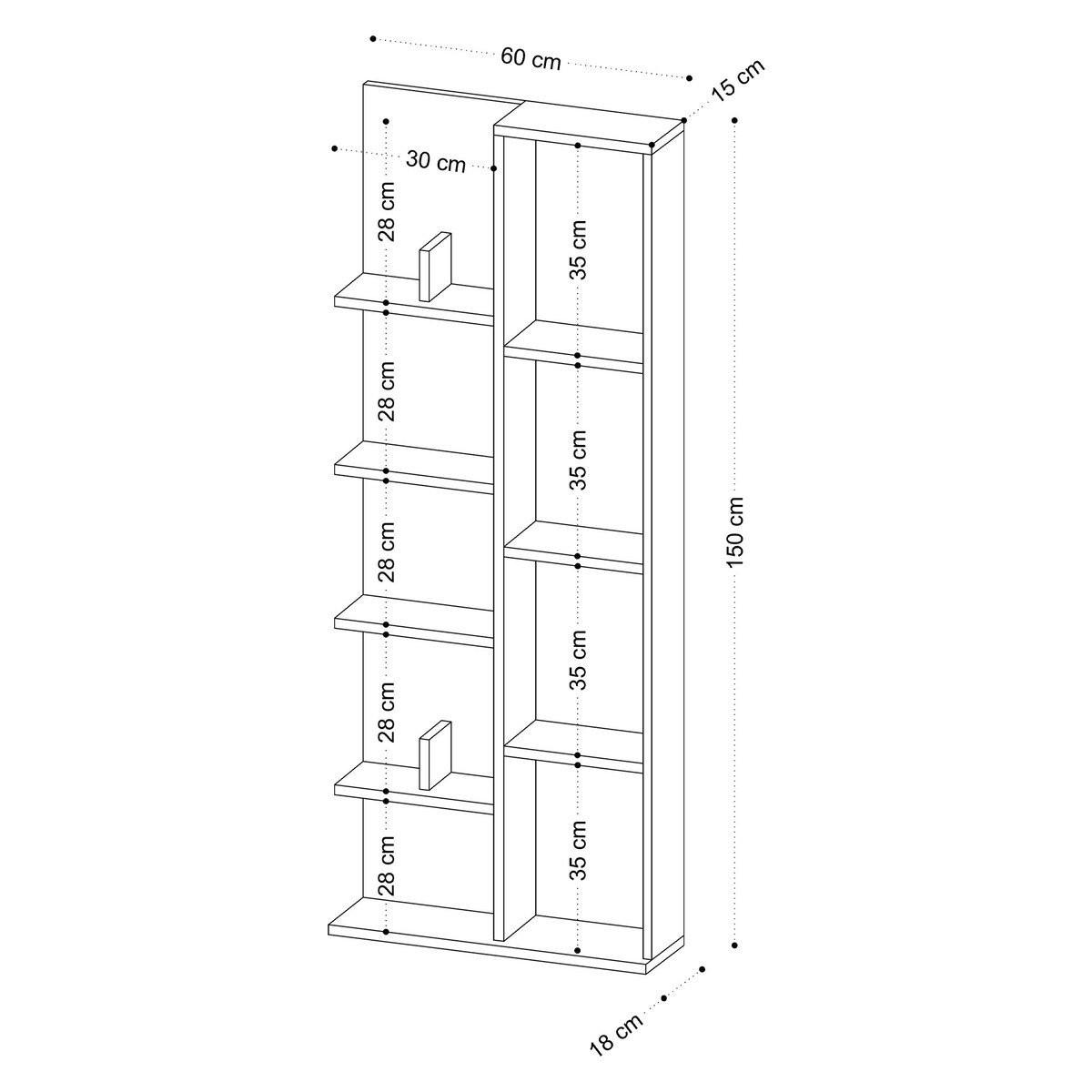 BÜCHERREGAL mit 4 Fächern und 4 Regalböden 60/18/150 cm - Eichefarben, Holzwerkstoff (18/150/60cm) - Calicosy
