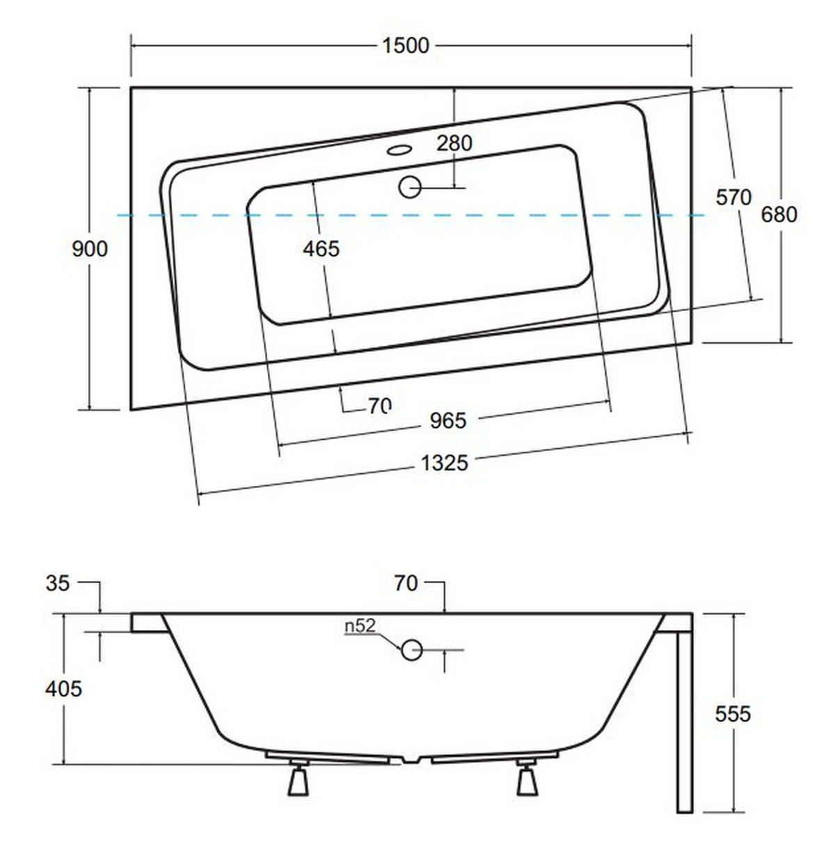 BADEWANNE Eckwanne INFINITY 150/90 Links mit Schürze Ablauf Füße - Weiß, Kunststoff (90/55.5/150cm) - bad land