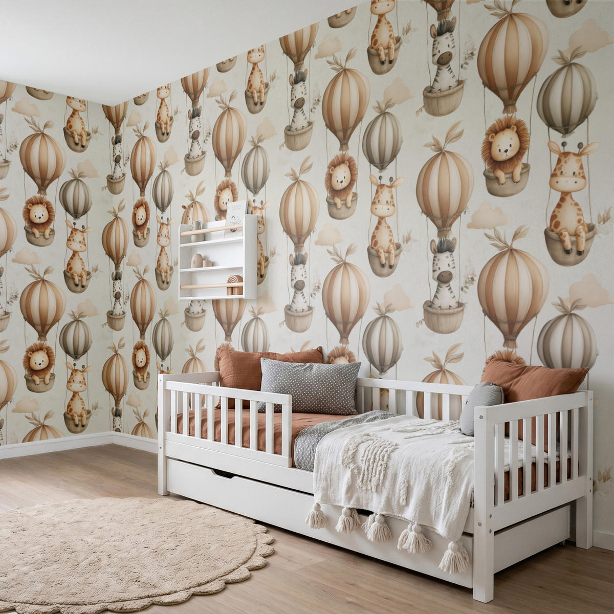 KINDERTAPETE - Safari - Heißluftballons - Taupe - 500x240 cm - Beige, Papier (500/240cm) - OnlyWow