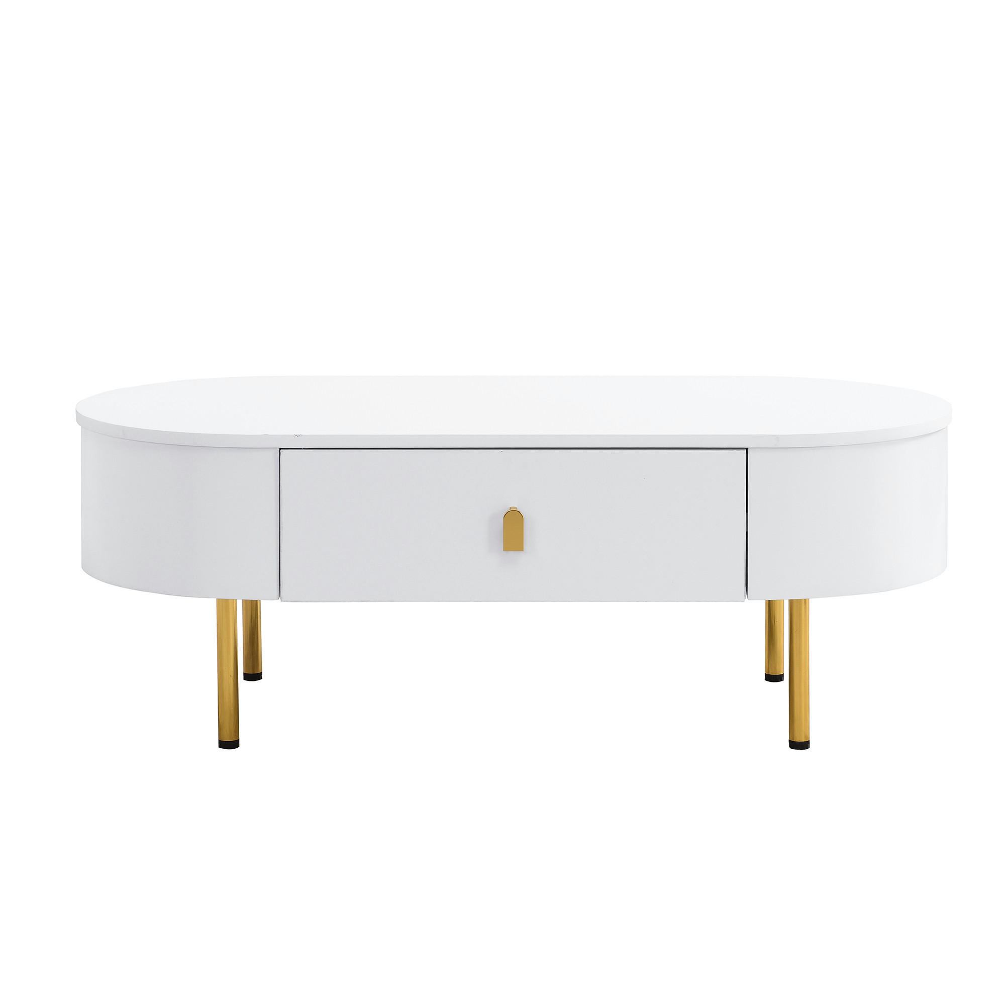 COUCHTISCH Weiß und Gold 108/50/40 cm 2 Schubladen Abgerundete Kanten - Weiß, Holzwerkstoff (50/108/40cm) - PANGIVO