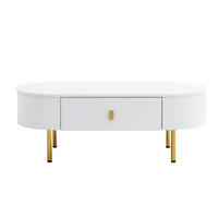 COUCHTISCH Weiß und Gold 108/50/40 cm 2 Schubladen Abgerundete Kanten - Weiß, Holzwerkstoff (50/108/40cm) - PANGIVO