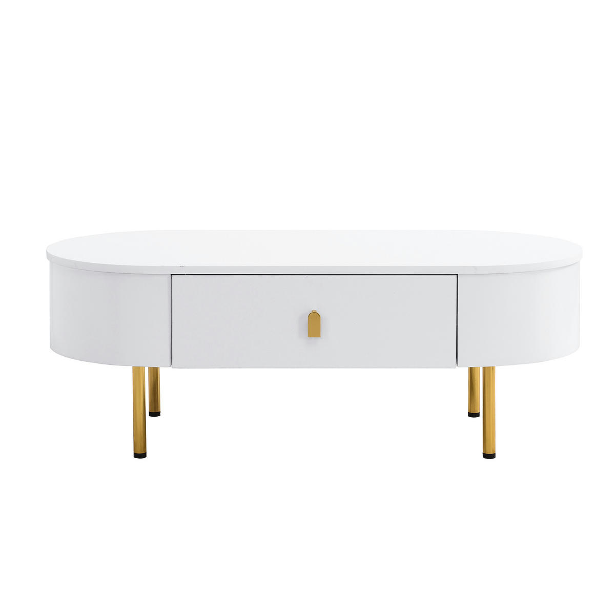 COUCHTISCH 108/50/40 cm Weiß mit 2 Schubladen und goldenen Griffen - Weiß, Holzwerkstoff (108/50/40cm) - OKWISH