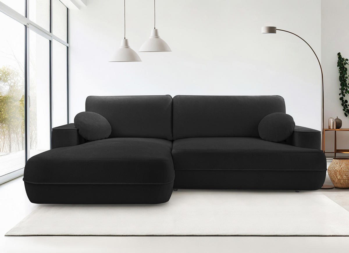ECKCOUCH L Form Peoni Schwarz 267/168/87 cm mit Schlaffunktion L - Schwarz, Kunststoff/Textil (168/267cm) - AX Living