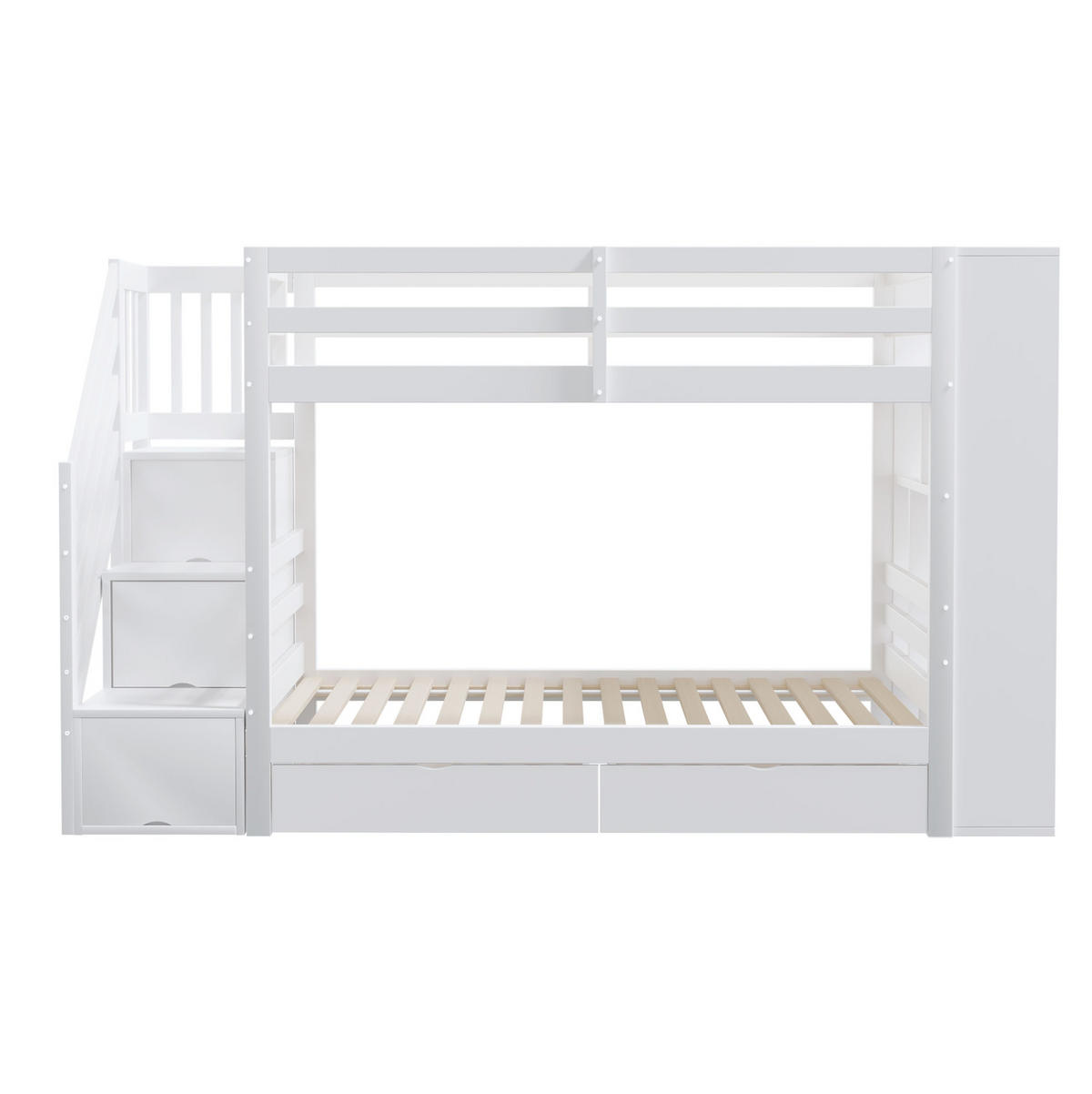 ETAGENBETT 90/200 cm weiß mit Sicherheitstreppe und Stauraum - Weiß, Holz (90/200cm) - OKWISH