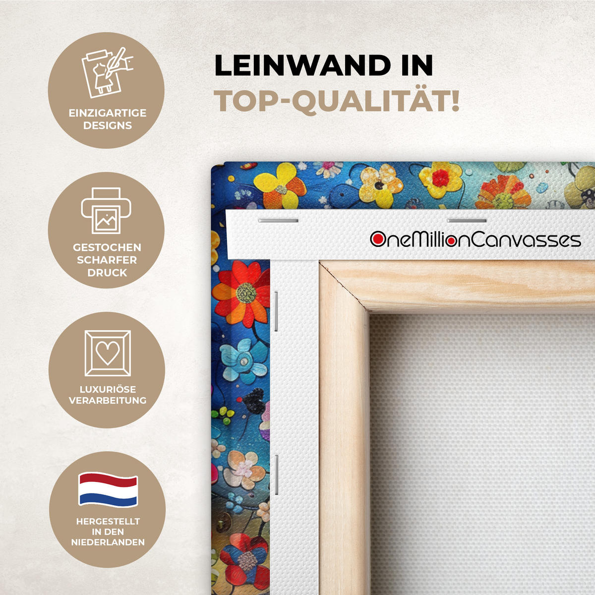 LEINWANDBILD Kunst - Baum des Lebens - Blumen - Hippie Wandbild 40x30 cm - Dunkelblau, Textil (40/30cm) - MuchoWow