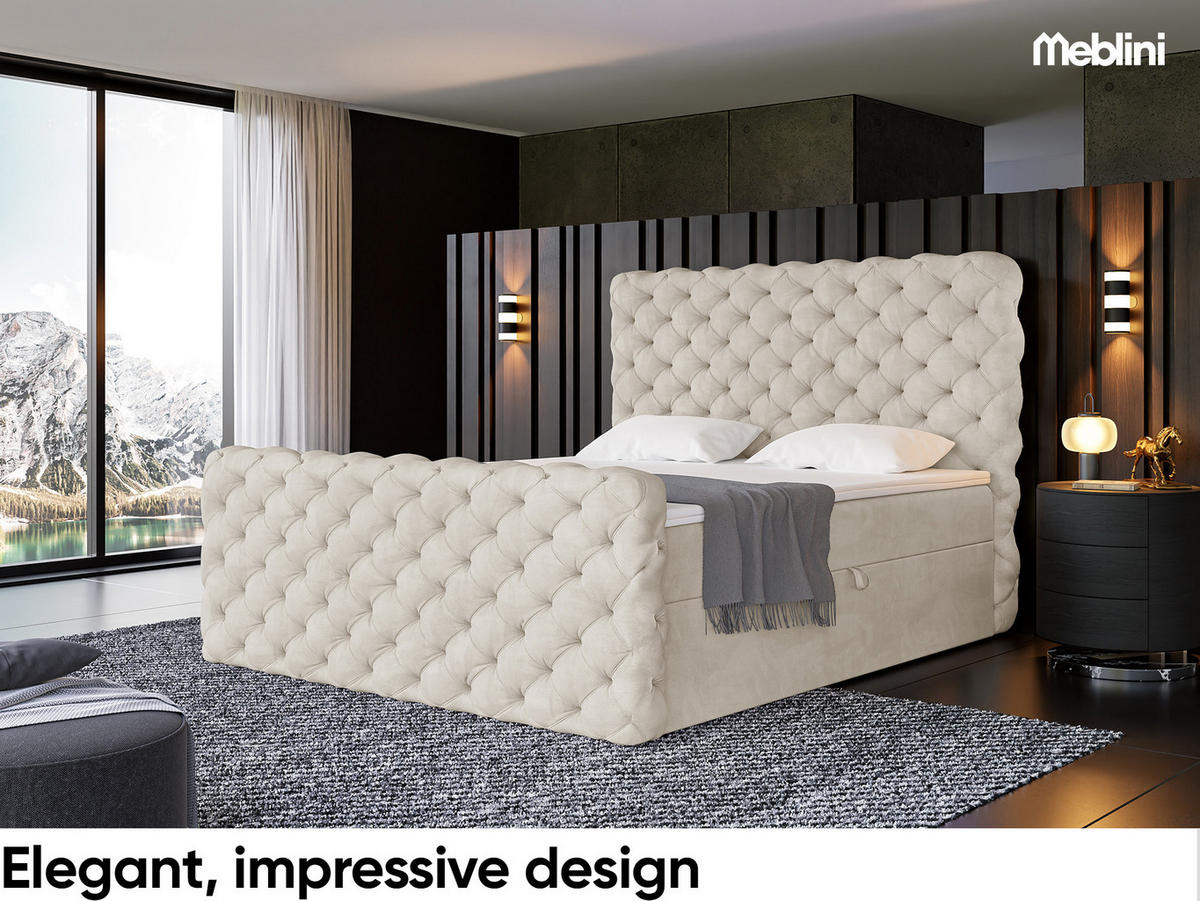 BOXBETT Duke - Creme/Schwarz, Holzwerkstoff/Textil (120/200cm) - Meblini