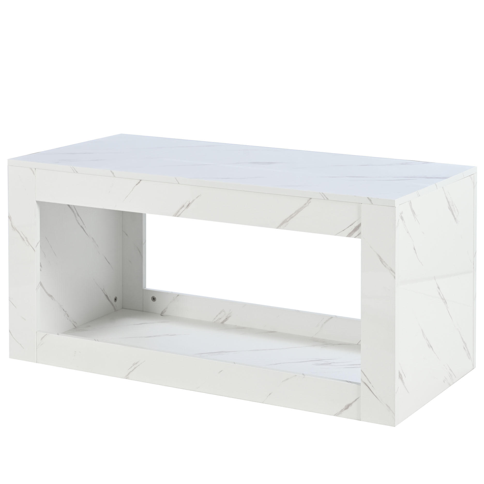 COUCHTISCH DE-090 LED-Marmor Weiß - Weiß, Holzwerkstoff (51/101/50cm) - ComfortXL