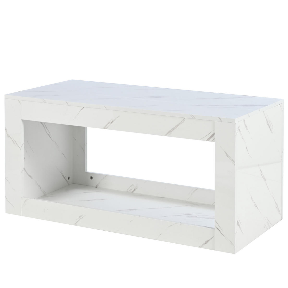 COUCHTISCH 100/50/50 cm weiß aus Spanplatte mit LED-Beleuchtung und offenem Stauraum - Weiß, Holzwerkstoff (100/50/50cm) - OKWISH
