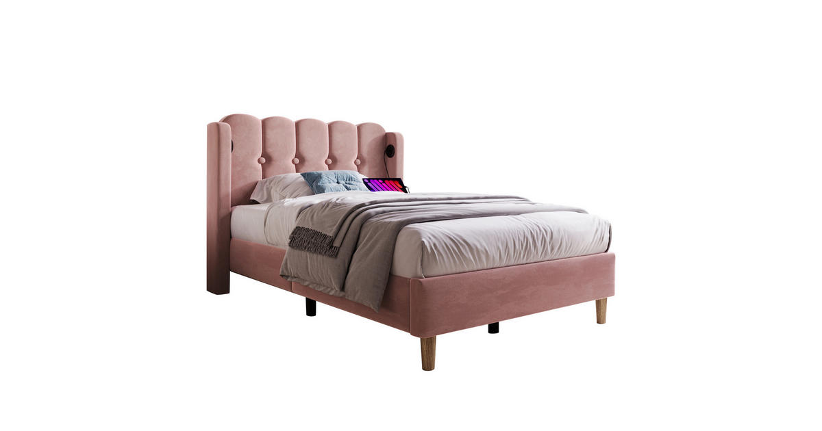EVRYAE POLSTERBETT 90/200 mit USB, Type-C und Matratze in Rosa online ...