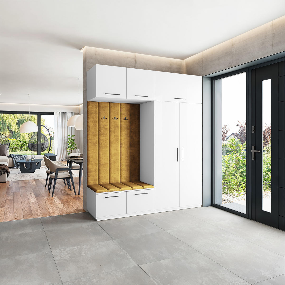 GARDEROBENSCHRANK REMA 200/240/60 cm Modern Garderobe-Set Weiß - Gelb/Weiß, Holzwerkstoff (200/240/60cm) - MASSENO