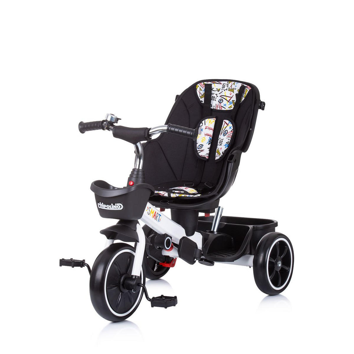 DREIRAD Smart 4 in 1 weiß Schiebestange Sitz drehbar, Flaschenhalter - Weiß, Metall (90/50/93cm) - Chipolino