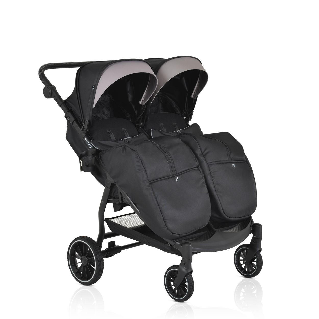 GESCHWISTERKINDERWAGEN TwinGo schwarz Getränkehalter, Fußabdeckung, Hinterradbremse - Schwarz, Textil/Metall (102/78/106cm) - Moni