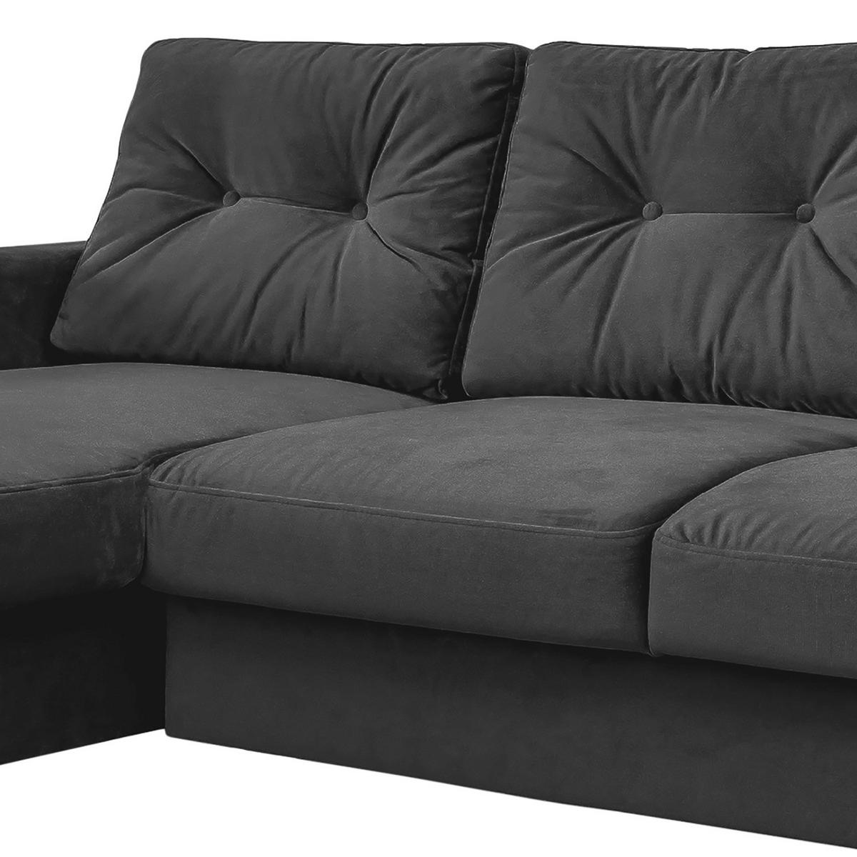 ECKSOFA mit Longchair - Dunkelgrau/Schwarz, Buchenholz/Textil (233/148cm) - home24