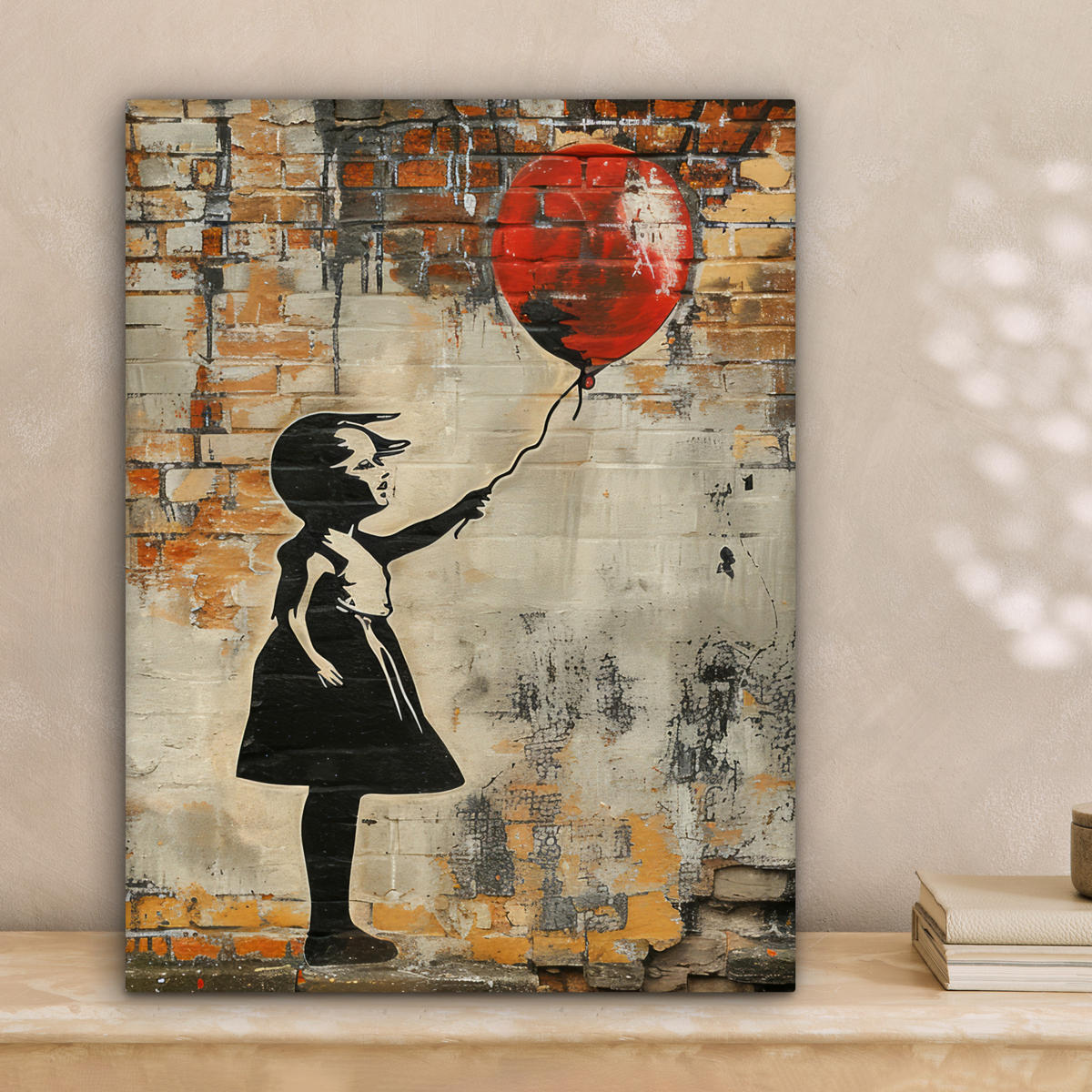 LEINWANDBILD Graffiti - Banksy - Mädchen - Straßenkunst Room Decor 30x40 cm - Sandfarben, Textil (30/40cm) - MuchoWow