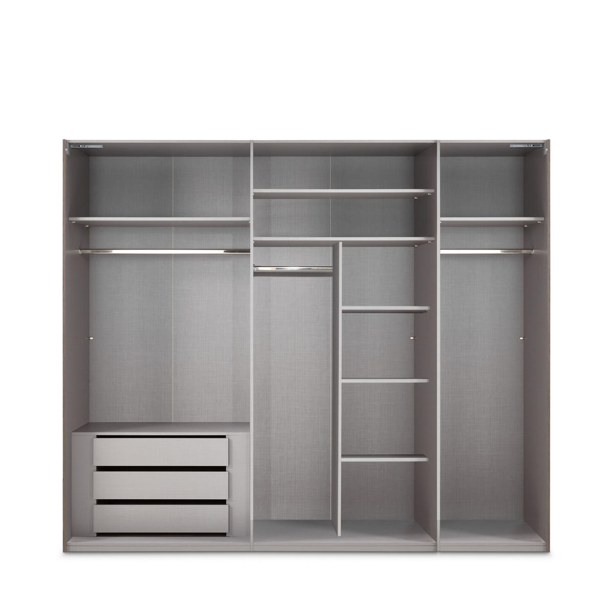 SCHWEBETÜRENSCHRANK 3-türig B250/H216/T65 cm in Weiß, Kleiderschrank inkl. Vollausstattung / 22010 - Rot/Weiß, Holzwerkstoff/Metall (250/216/65cm) - luma-home
