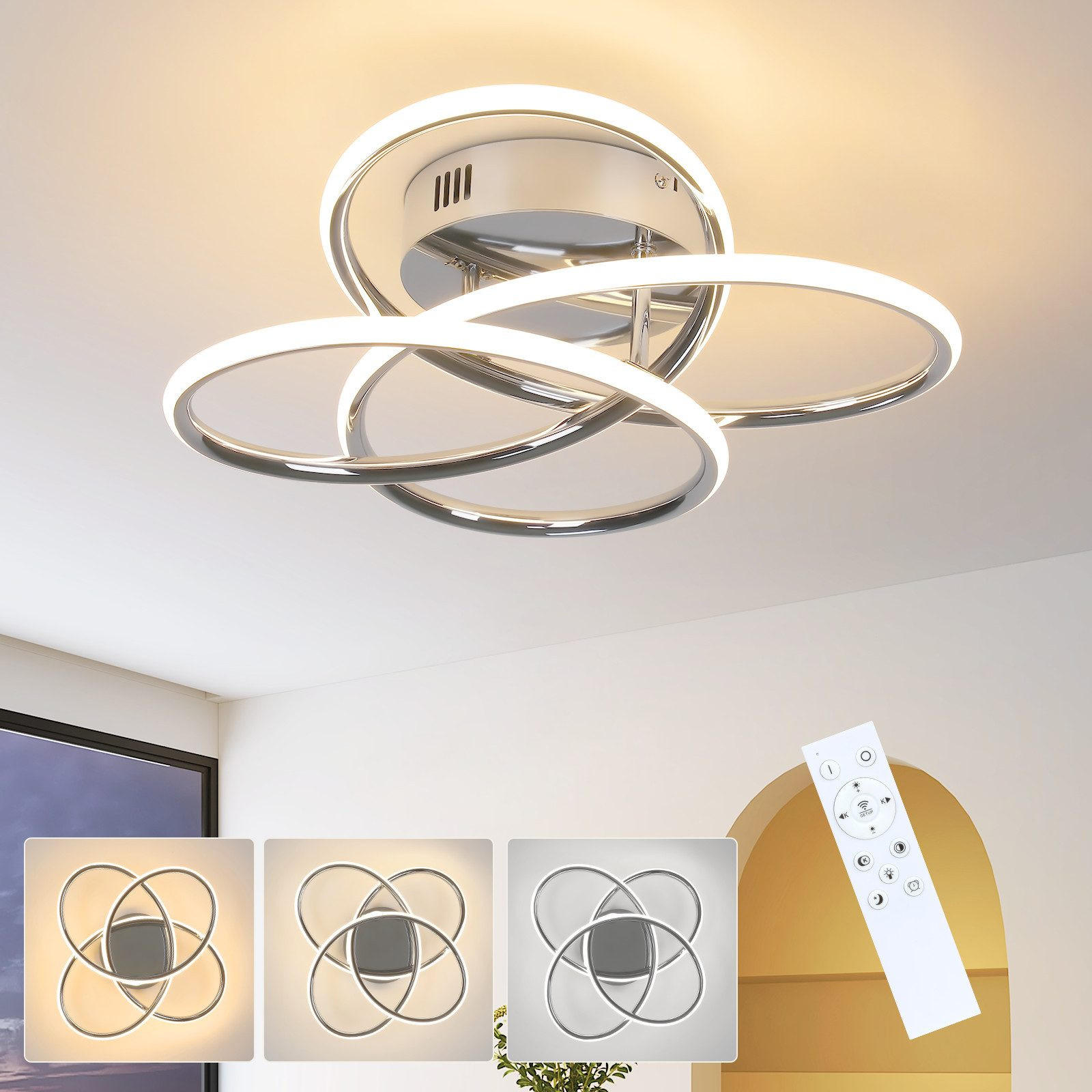 LED-DECKENLEUCHTE Lumpkin 33/36/14cm - Chromfarben, Metall (36/33/14cm) - Nettlife