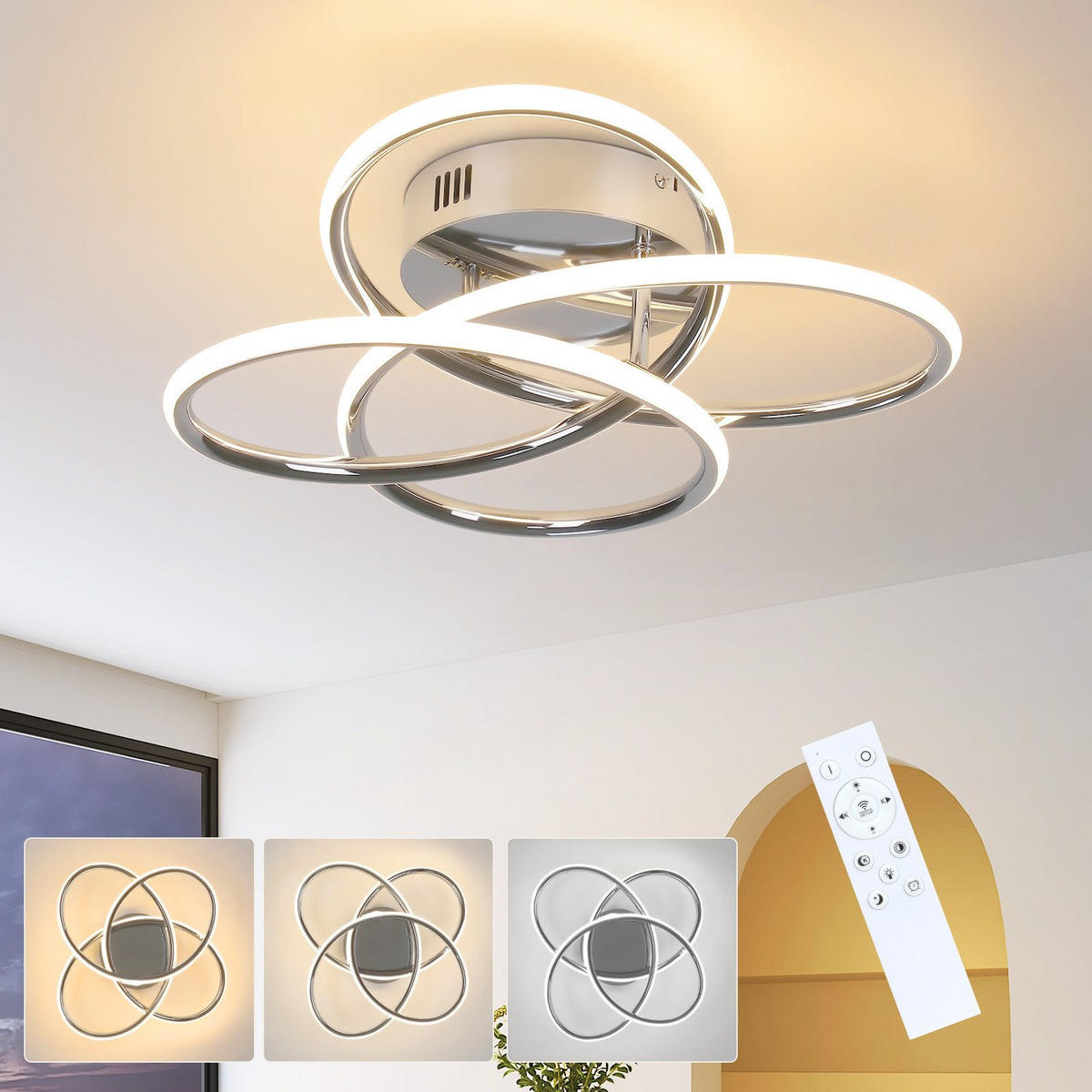 LED-DECKENLEUCHTE Lumpkin 33/36/14cm - Chromfarben, Metall (36/33/14cm) - Nettlife