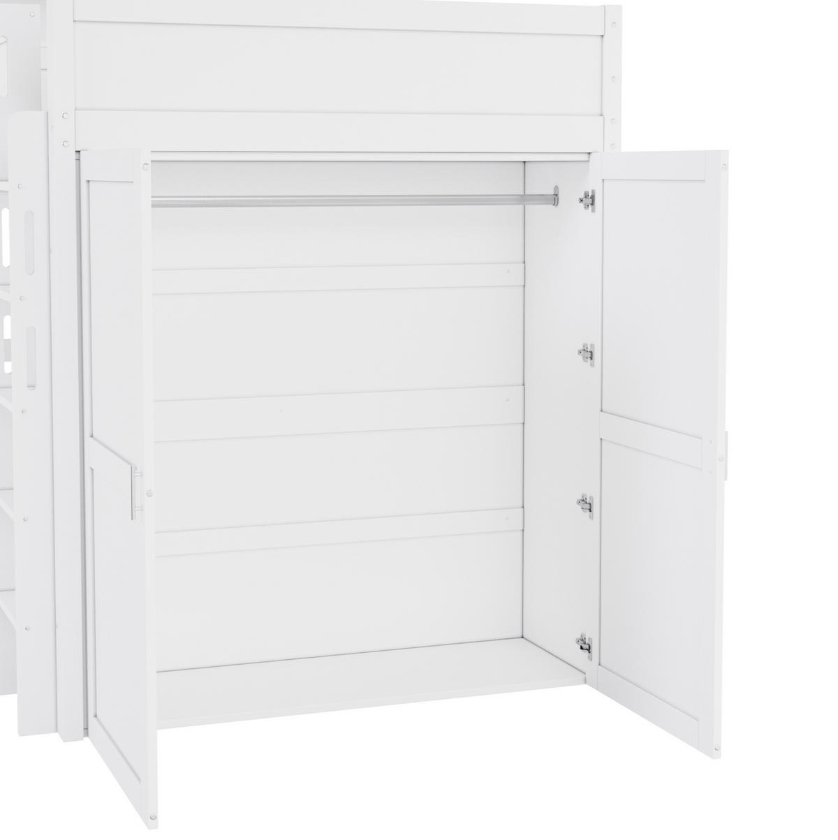 HOCHBETT aus Kiefernholz 90x200 cm Weiß mit Schreibtisch, Kleiderschrank, LED-Beleuchtung und USB-Anschluss - Weiß, Holzwerkstoff (90/200cm) - Modfu