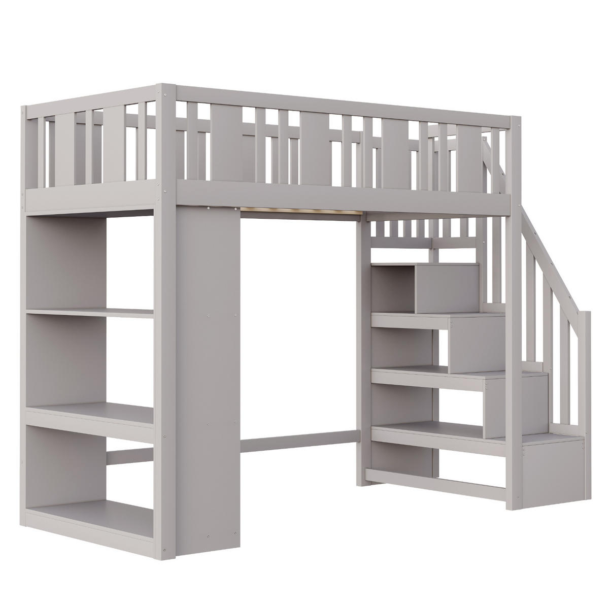 HOCHBETT 90/200 cm Grau aus Kiefernholz mit Stauraumtreppe - Grau, Holz (90/200cm) - Flora Grace