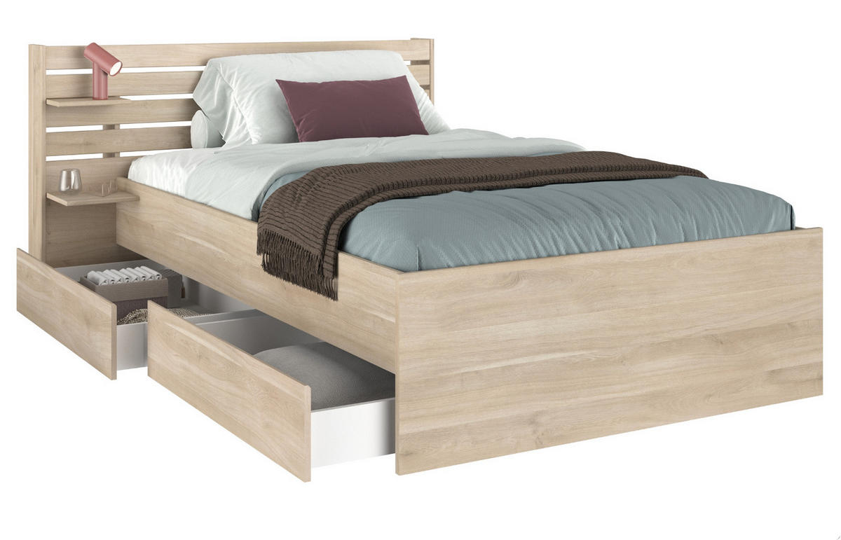 STAURAUMBETT Eiche japanisch, Bett Liegefläche 120 x 200 cm - Eichefarben, Holzwerkstoff/Metall (120/200cm) - Parisot Meuble