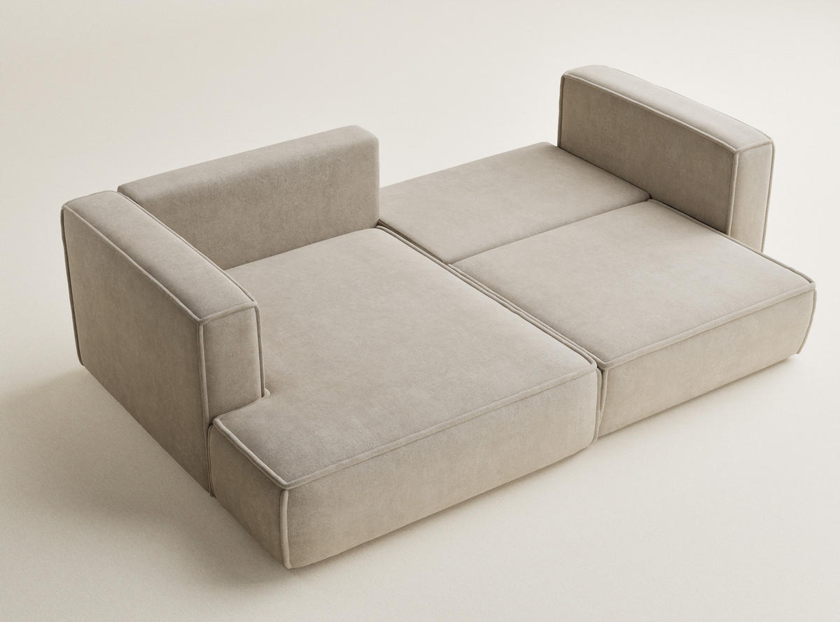 ECKSOFA MIT SCHLAFFUNKTION Velto Beige Webstoff - Beige/Schwarz, Holz/Holzwerkstoff (152/250cm) - Maison de Reve