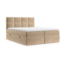 BOXBETT Oris 140/200 cm Beige im Kronos Stoff - Beige/Schwarz, Holz/Holzwerkstoff (140/200cm) - AltaBeds