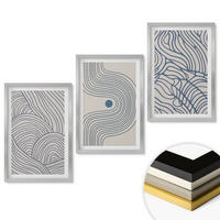 WANDBILDER 3er Set - 40x60 cm Silberner Rahmen - Abstrakte Linien, Wellenformen - Silberfarben, Kunststoff (40/60cm) - ArtPrintCave