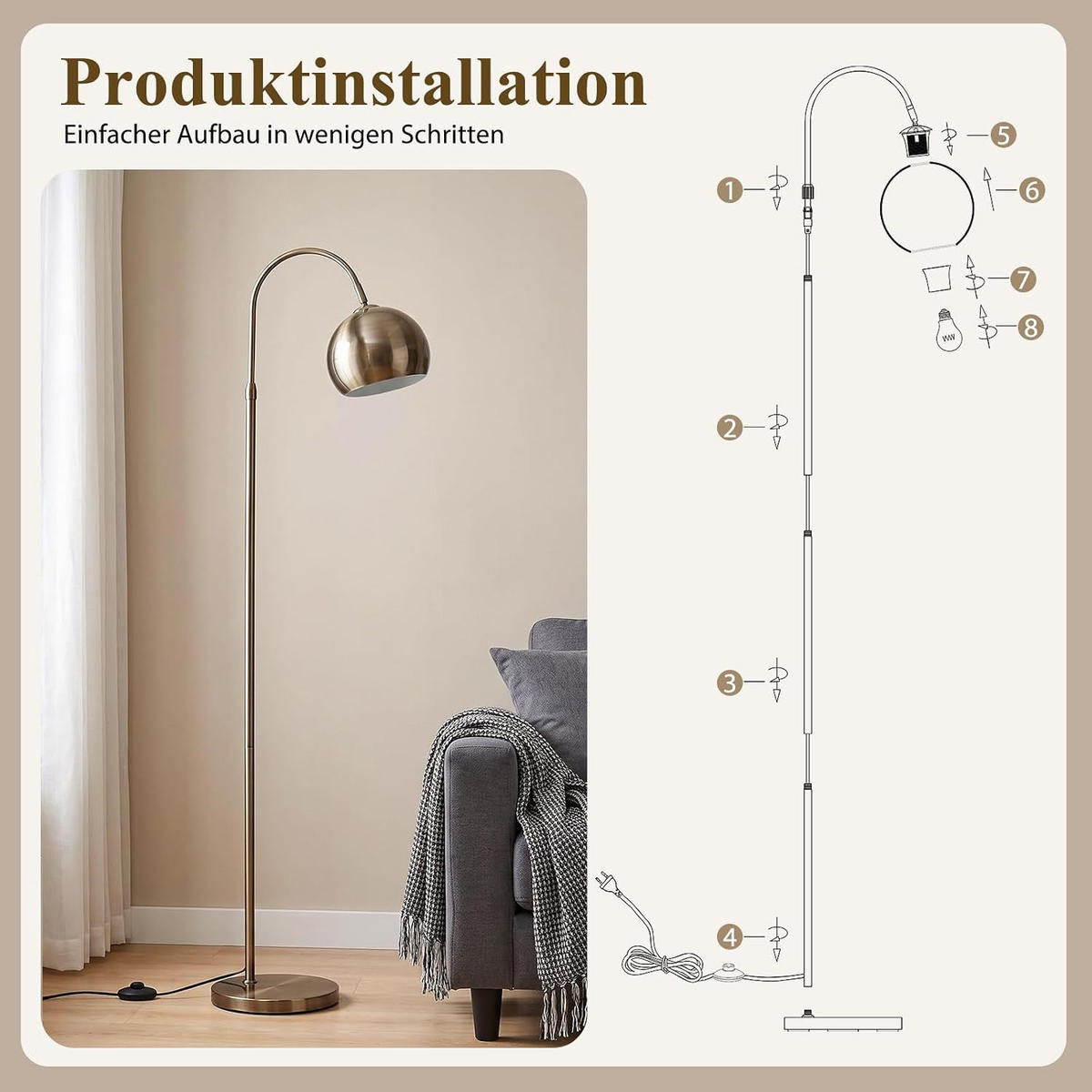STEHLAMPE Vyvin 42/20/160 cm - Bronzefarben, Metall (42/20/160cm) - ZMH
