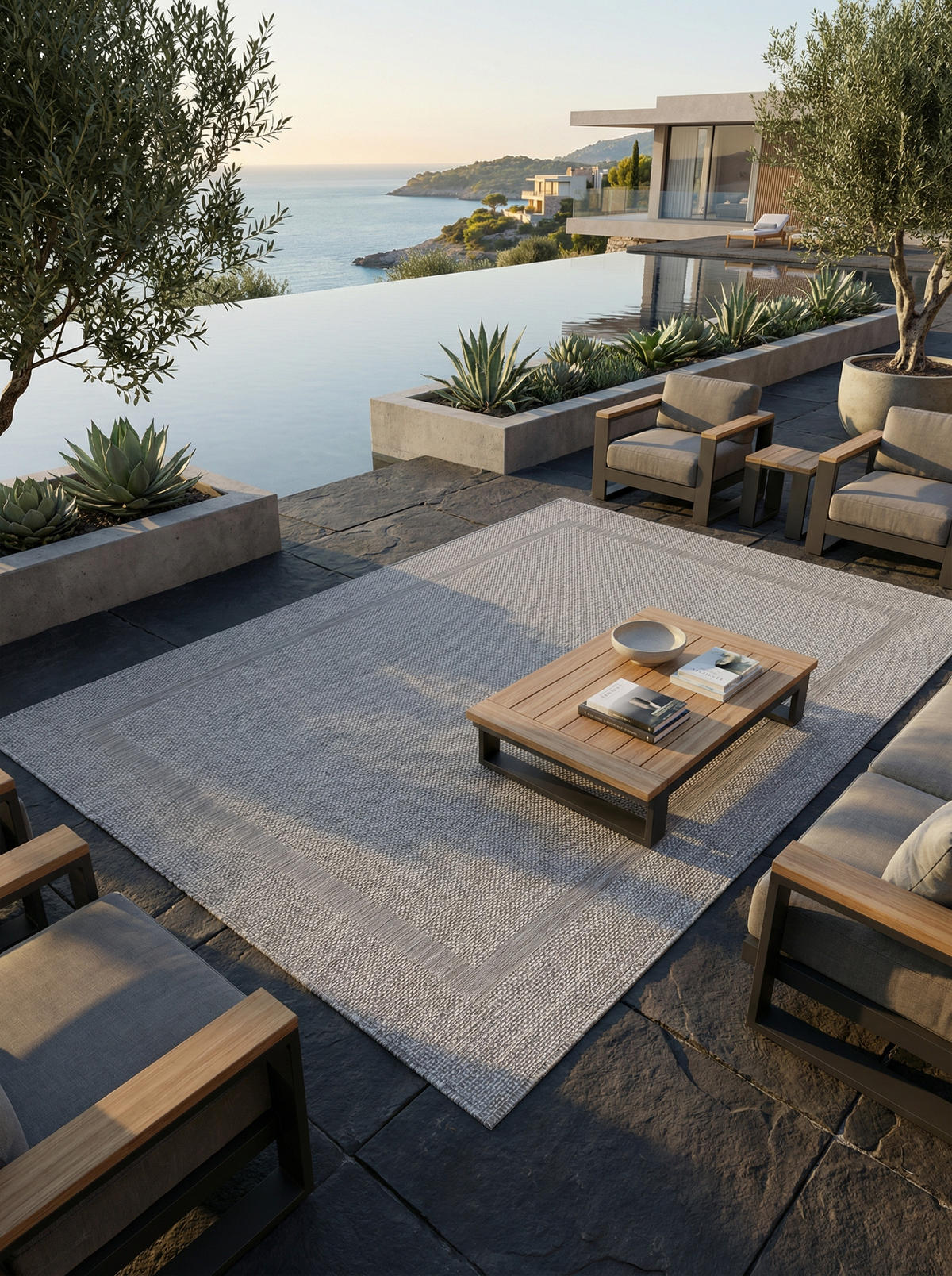 TEPPICH Outdoor Flachgewebe Uni-Design Polypropylen Balkon Silber Rechteckig 120x170 - Silberfarben, Textil (120/170cm) - KADIMA DESIGN