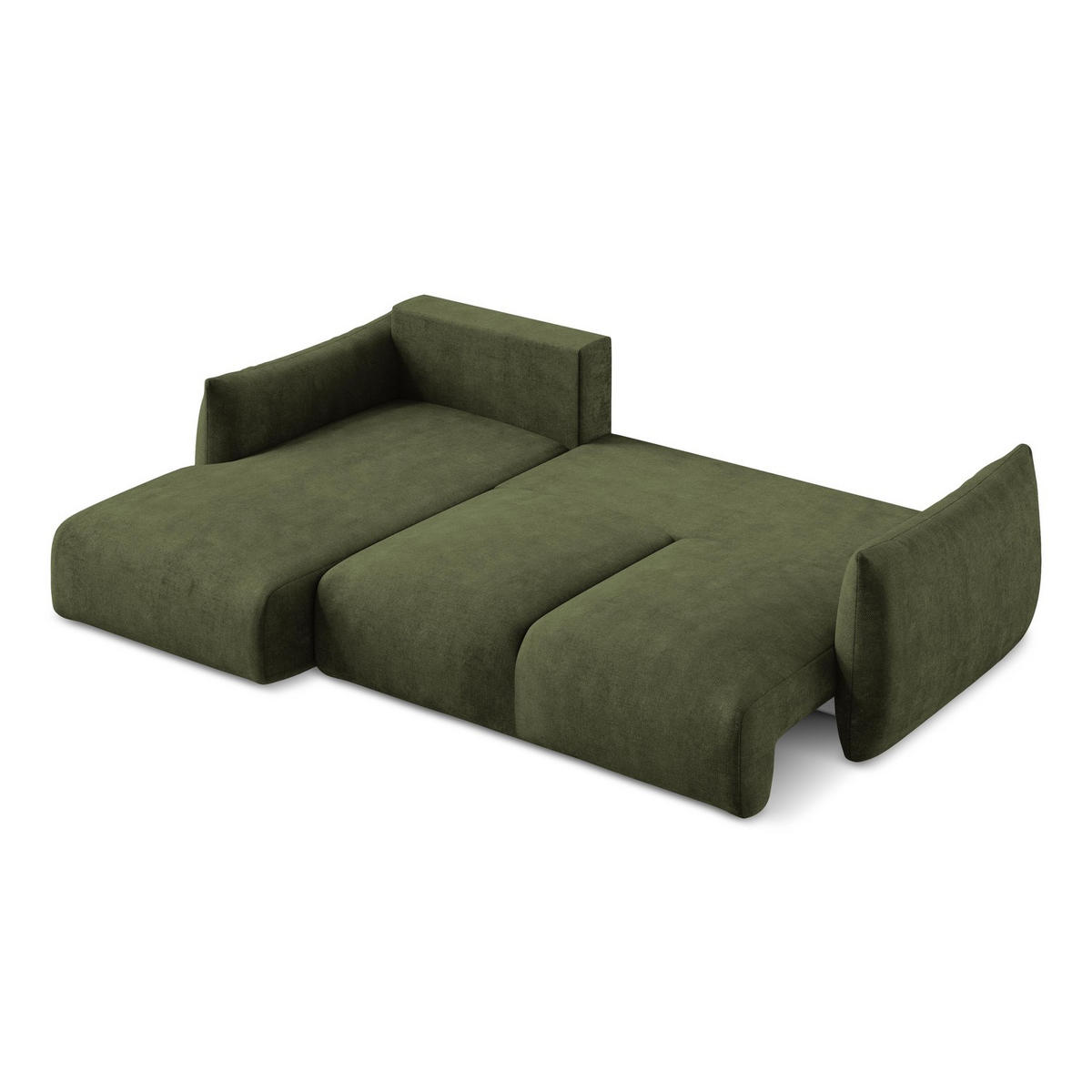 ECKSOFA mit Schlaffunktion links Chenille Stoff Grün - Schwarz/Olivgrün, Holzwerkstoff/Kunststoff (242/162cm) - LaMiaSofa