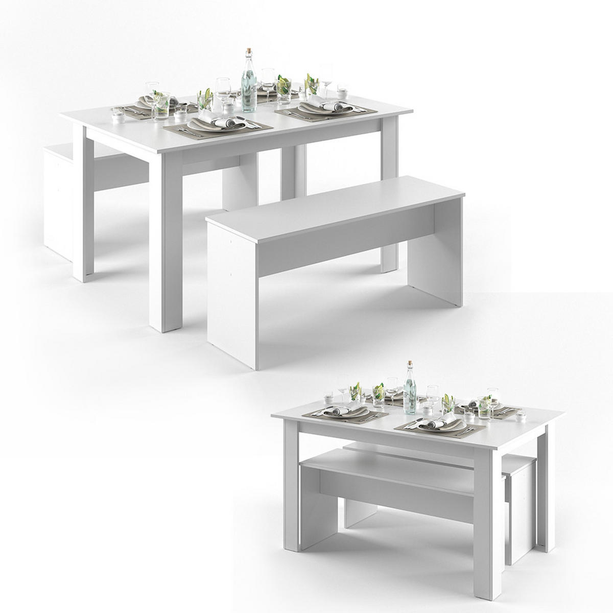 ESSTISCH SET Sentio Weiß 90 x 140 cm mit 2 Bänken - Weiß, Holzwerkstoff (140/76/90cm) - Vicco
