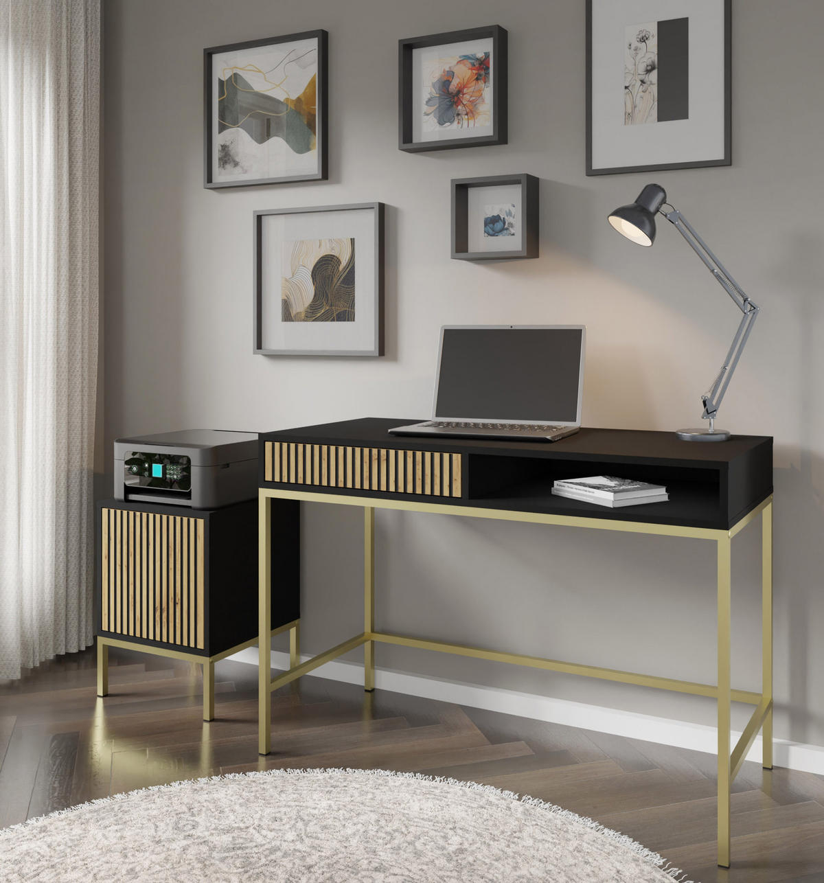 SCHMINKTISCH Schwarz, Artisan-Schwarz, Gold 112/78/50 - Schwarz, Holzwerkstoff (112/78/50cm) - RAUMHIRSCH FURNITURE