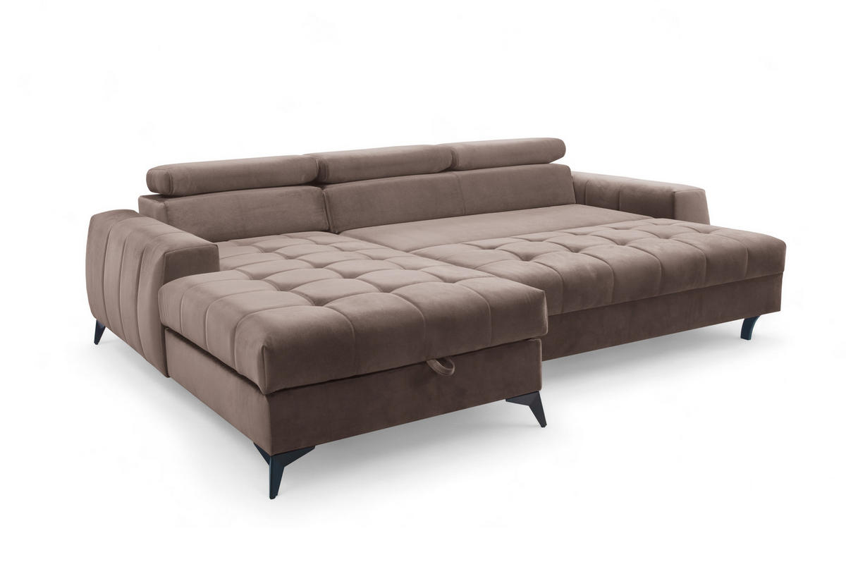 ECKSOFA L Form Arkucio Mini Braun 260/200/95 cm Links mit Schlaffunktion - Schwarz/Braun, Textil/Metall (200/260cm) - AX Living