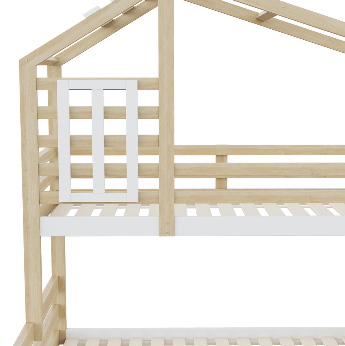 ETAGENBETT 90/200 cm in Natur mit Hausdesign, Fenster und Stauraumtreppe - Naturfarben, Holz (90/200cm) - OKMYHOME