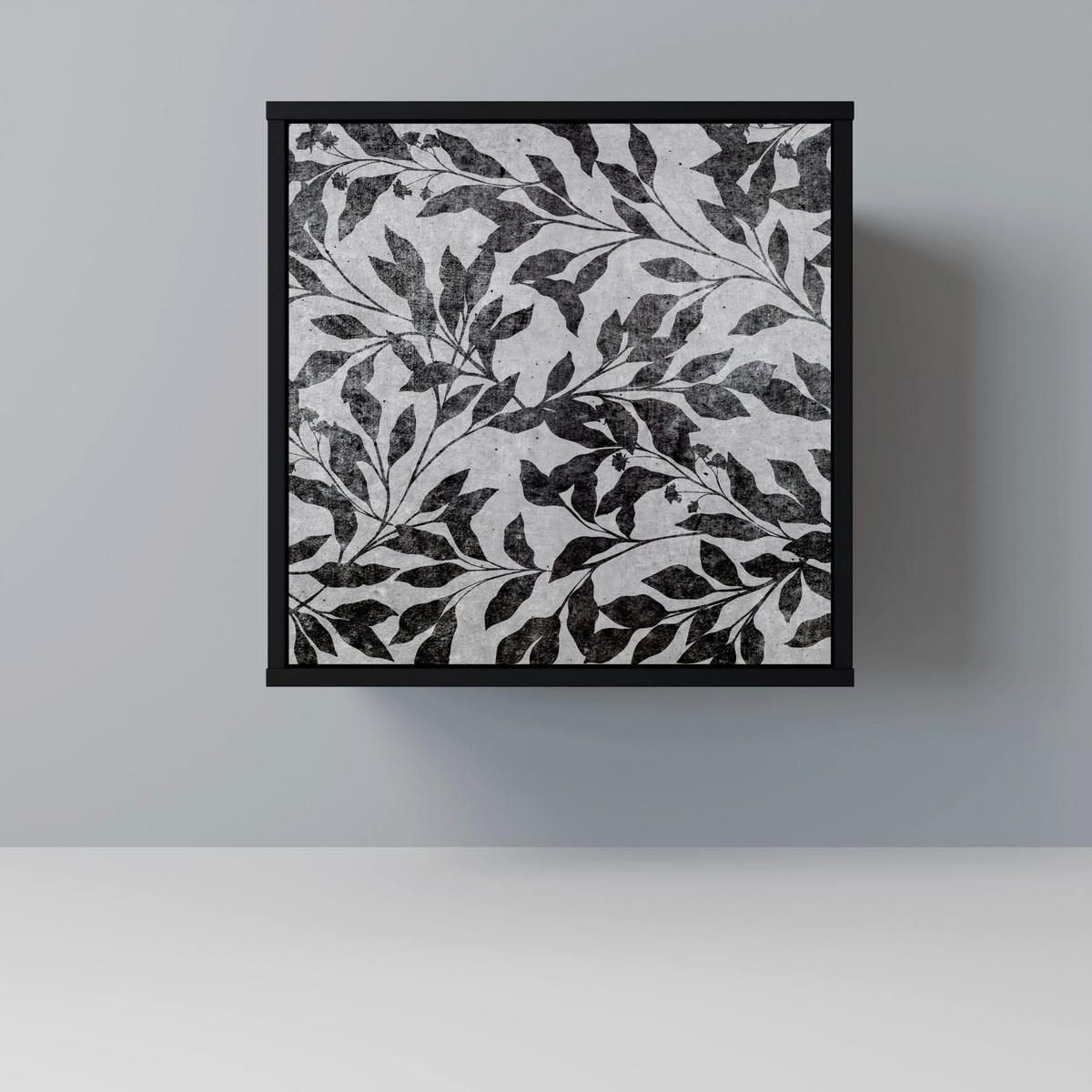 SIDEBOARD CHARCOAL SPROUT, Schwarz, 57,5x42x72,5 cm, Schwarze Metallfüße - Multicolor/Schwarz, Holzwerkstoff/Metall (57.5/72.5/42cm) - SpaceRebels