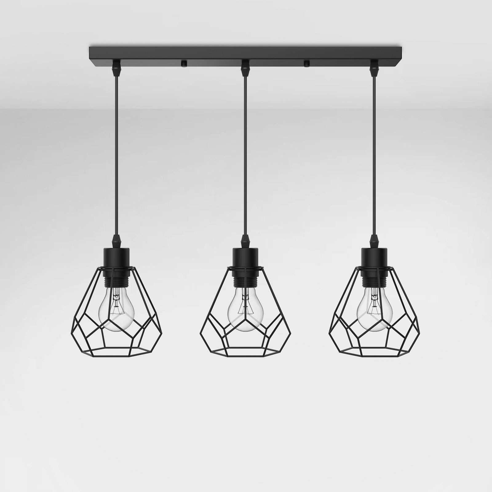 DECKENLAMPE Pendelleuchte Retro Industrial 3-flammig Metall 12/25/100 cm - Schwarz, Metall (25/12/100cm) - EMKE