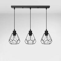 DECKENLAMPE Pendelleuchte Retro Industrial 3-flammig Metall 12/25/100 cm - Schwarz, Metall (25/12/100cm) - EMKE