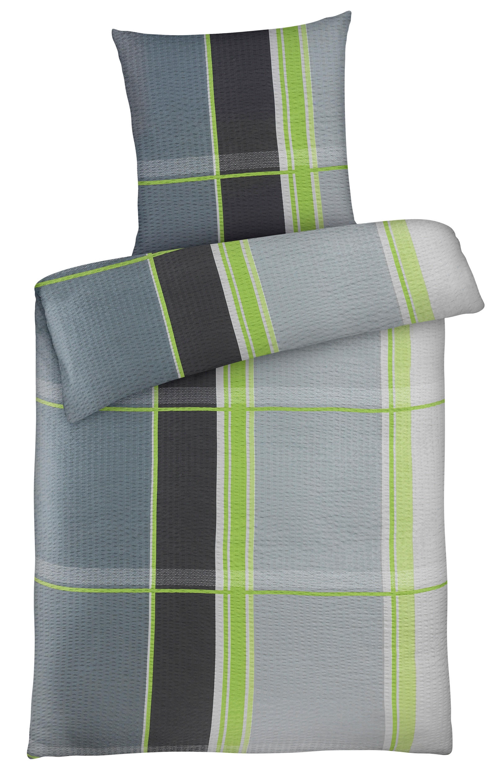 SEERSUCKER-BETTWÄSCHE 135x200 Kariert Sommer Bettbezug Bügelfrei aus 100% Polyester, Mikrofaser Bettbezüge Grau Grün - Grün, Textil (135/200cm) - Carpe Sonno