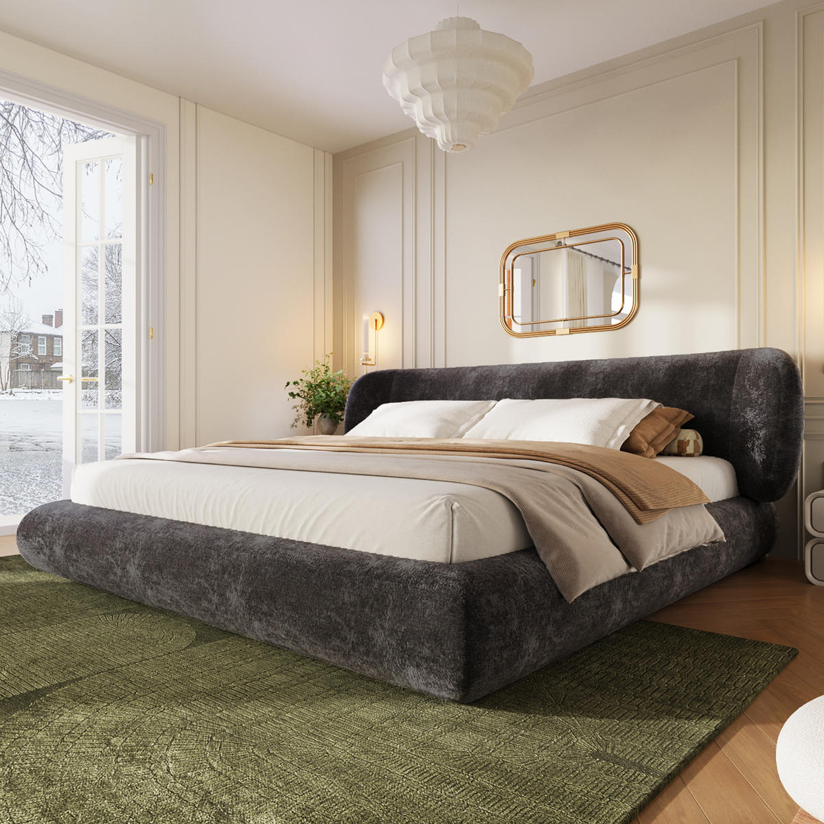 POLSTERBETT 160/200 cm in Grau Chenille mit Lattenrost und Kopfteil - Grau, Holzwerkstoff/Textil (160/200cm) - CHICFURN