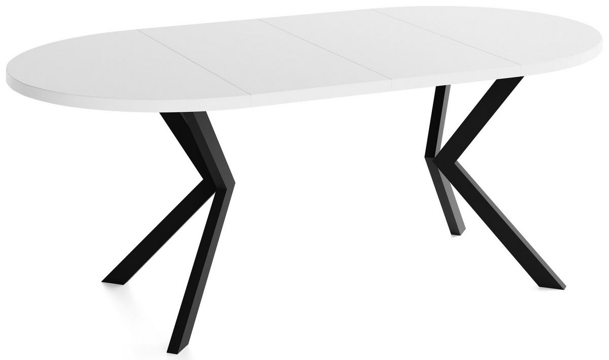 ESSTISCH Valeo runder ausziehbarer, Weiß 100-180/100/76 cm - Schwarz/Weiß, Holzwerkstoff/Metall (100/180/76cm) - WFL GROUP