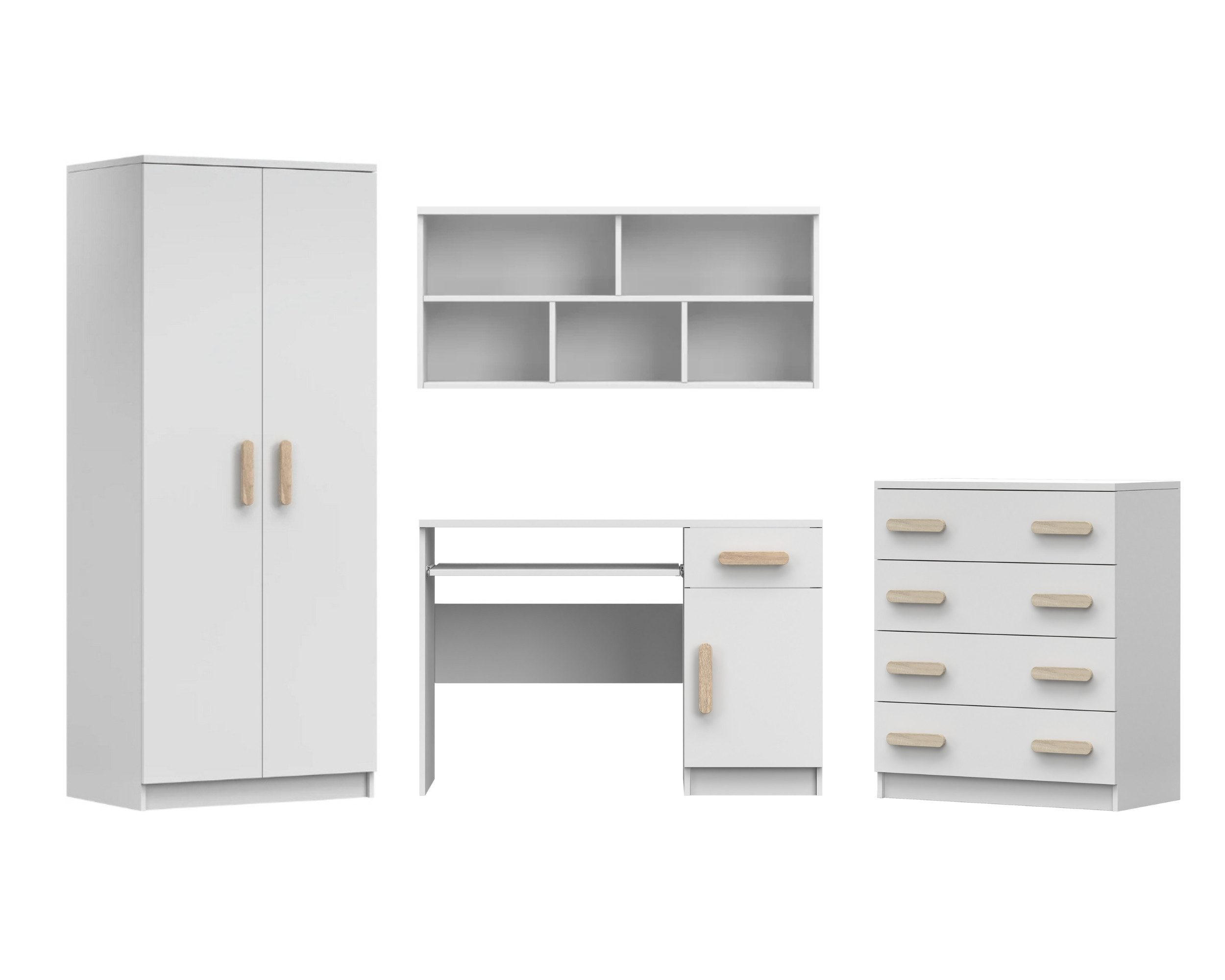 KINDERZIMMER-SET INGE III Weiß/Sonoma Eiche 4-teilig - Weiß/Sonoma Eiche, Holzwerkstoff (270/193/50cm) - Deine Möbel 24