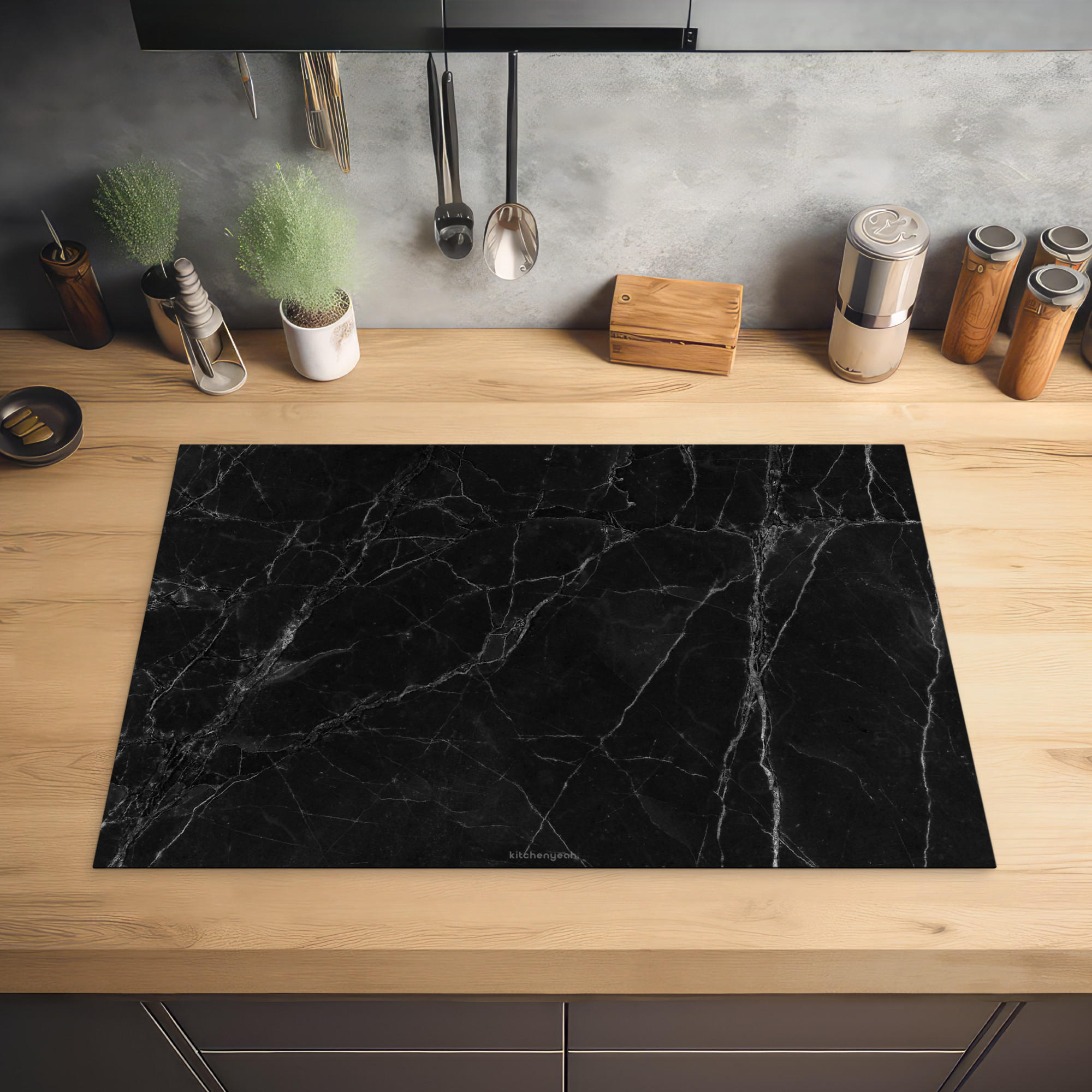 HERDABDECKPLATTE Schwarz - Marmor 76x51 cm - Schwarz, Kunststoff (76/0.2/51.5cm) - MuchoWow