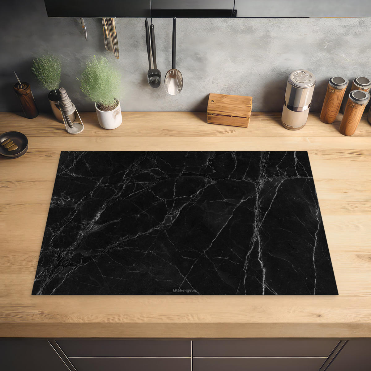 HERDABDECKPLATTE Schwarz - Marmor 78x52 cm - Schwarz, Kunststoff (78/0.2/52cm) - MuchoWow